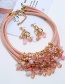 Fashion Pink Gemstone Multilayer Necklace + Diamond Earring Set