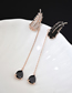 Fashion Black + White  Silver Pin Micro-set Zircon Tassel Feather Drop Earrings