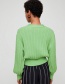 Fashion Green Single-breasted V-neck Lantern Sleeve Sweater