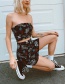 Fashion Black One-shouldered Chest Top Graffiti High Waist Skirt Suit