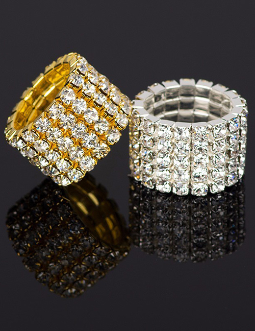 Fashion Gold Five Rows Of Diamond Rings