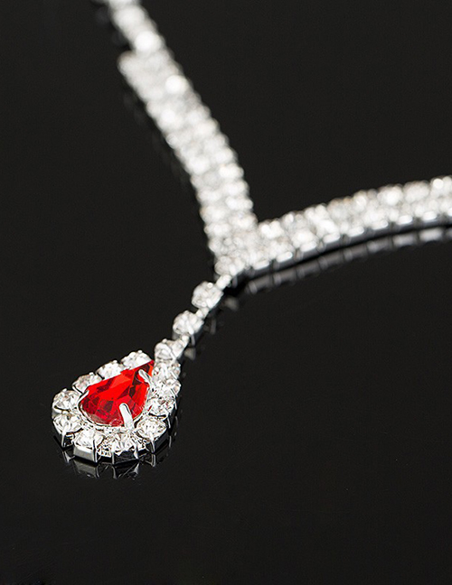 Fashion Red Diamond Crystal Necklace Earring Set