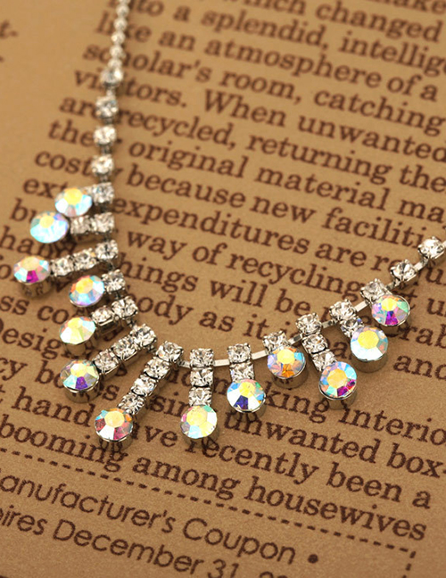 Fashion Silver Fringed Diamond Necklace Earring Set