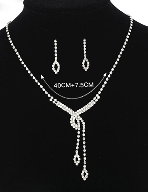 Fashion Silver Openwork Fringed Diamond Necklace Earrings Two-piece