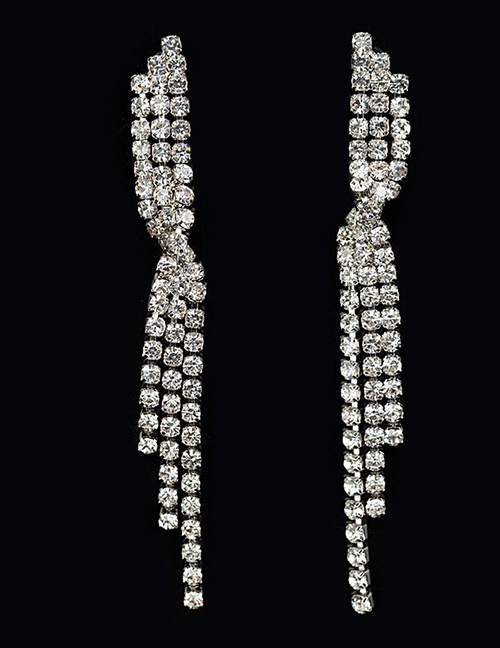 Fashion Silver Fringed Diamond Necklace Earring Set