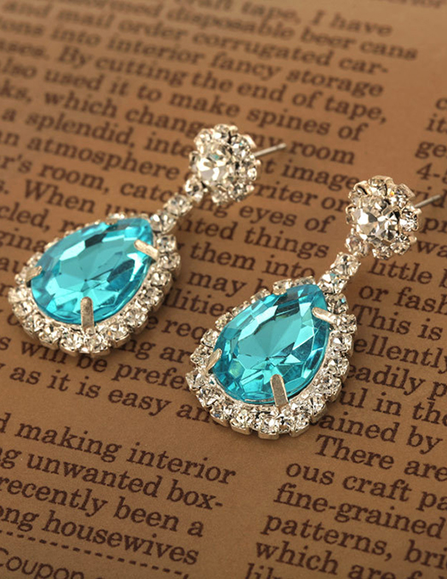 Fashion Blue Gemstone Stud Earring Necklace Set
