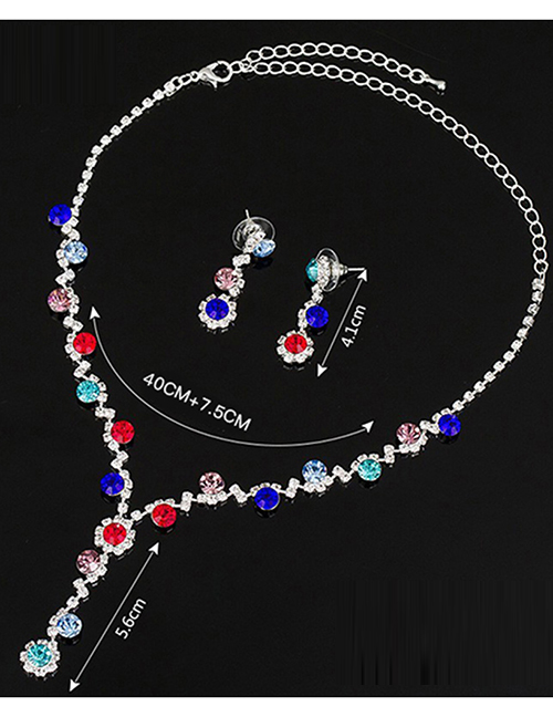Fashion Color Diamond Necklace Earring Set