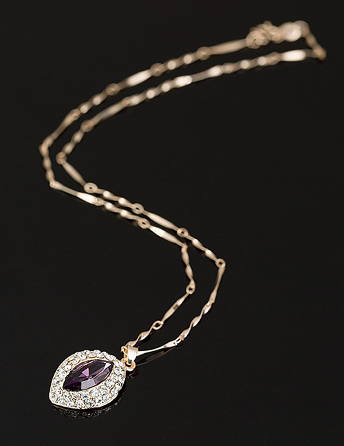 Fashion Purple Diamond Necklace Earring Set