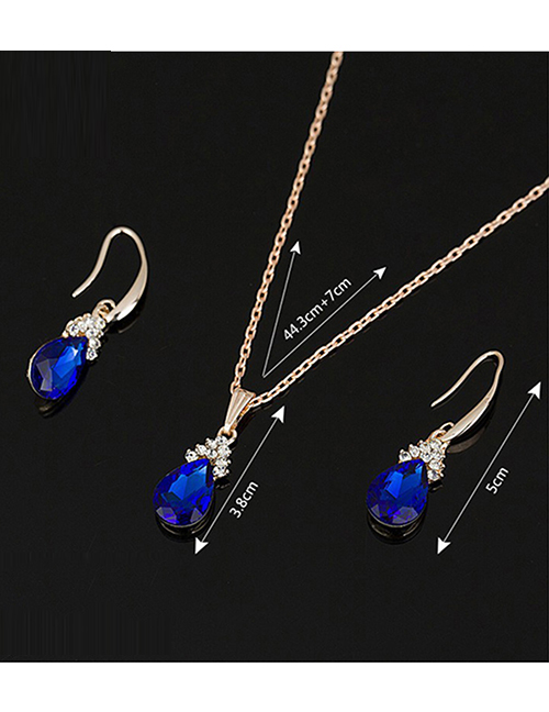 Fashion Blue Water Drop Diamond Necklace Earring Set