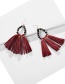 Fashion Red Natural Gravel Beads Korean Velvet Fringe Drop Earrings