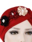 Fashion Wine Red Three Small Flower Pleated Headscarf Caps