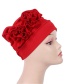 Fashion Red Corn Grain Double Flower Pleated Turban Cap