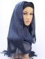 Fashion Navy Bright Silk Scarf With Headscarf