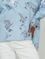 Fashion Blue Off-the-shoulder Stitching Printed Striped Shirt