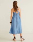 Fashion Blue Cross Straps Back Buttoned Denim Dress