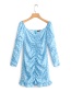Fashion Blue Polka Dot Pleated Dress