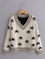 Fashion Creamy-white Star V-neck Hole Sweater
