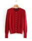 Fashion Red Round Neck Button Knit Cardigan