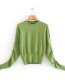 Fashion Green Round Neck Pleated Knit Sweater