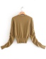 Fashion Green Round Neck Pleated Knit Sweater
