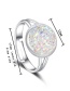 Fashion Silver + White Natural Crystal Cluster Adjustable Ring