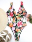 Fashion Black Flowers Female Floral Peacock Feather Print One-piece Swimsuit