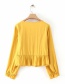 Fashion Yellow Lace Button Long-sleeved Top