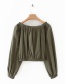 Fashion Army Green Pocket Knotted One-length Collar Long-sleeved Top