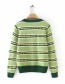 Fashion Green Heart-stitch Striped Color Round Neck Sweater
