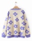 Fashion Purple Flower Round Neck Sweater Long Sweater