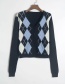 Fashion Navy Plaid Knit Sweater