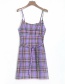 Fashion Purple Plaid Strap Dress