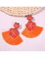 Fashion Red Alloy Rice Beads Flower Tassel Earrings