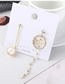 Fashion Gold Plated Gold Asymmetrical Letter Pearl  Silver Needle Earrings