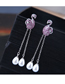 Fashion Silver  Silver Studded Zirconium Swan Pearl Stud Earrings