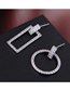 Fashion Silver Zirconium Solid Square Circular Asymmetrical Earrings