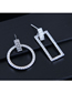 Fashion Silver Zirconium Solid Square Circular Asymmetrical Earrings