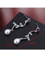 Fashion Silver Zirconium Leaf Pearl Stud Earrings