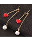 Fashion Gold Red Heart Pearl Earrings