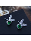 Fashion Green  Silver Pin Copper Micro Inlaid Zircon Rabbit Earrings