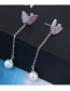 Fashion Silver  Silver Needle Copper Micro-inlaid Zircon Butterfly Pearl Stud Earrings