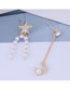 Fashion Golden Star And Moon Pearl Asymmetric Stud Earrings