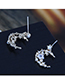Fashion  Silver Needle + Copper + Zircon Star Moon Pearl Stud Earrings With Diamonds