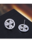 Fashion  Silver Needle + Copper + Zircon Roman Numerals Cutout Stud Earrings With Diamonds