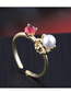 Fashion Golden Open Crown Ring With Pearl And Diamonds