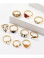 Fashion Gold Diamond-set Geometric Ring Set Of 10