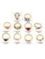 Fashion Gold Diamond-set Geometric Ring Set Of 10