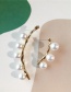 Fashion Gold  Silver Needle Metal Geometric Curved Pearl Asymmetric Earrings