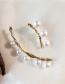 Fashion Gold  Silver Needle Metal Geometric Curved Pearl Asymmetric Earrings