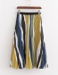 Fashion Color Satin Elastic Waist And Striped Printed Pleated Skirt